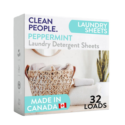 The Clean People Laundry Detergent Sheets - Laundry Soap - Ultra Concentrated, Recyclable Packaging, Stain Fighting - Peppermint, 32 Pack 🍁 All In One Marketplace Canada