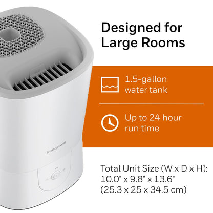 Honeywell HWM440WC Top Fill Easy to Care Warm Mist Humidifier, White, with Essential Oil Cup, Auto Shut-off, Warm Visible Mist, Large Room