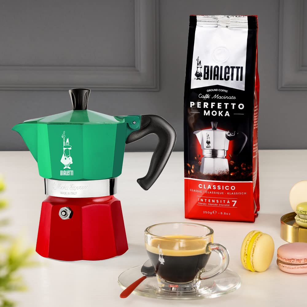 Bialetti Moka Express 6-Cup Aluminum Stovetop Espresso Maker, Tricolore - Available at All In One Marketplace Canada