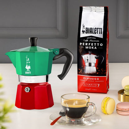 Bialetti Moka Express 6-Cup Aluminum Stovetop Espresso Maker, Tricolore - Available at All In One Marketplace Canada