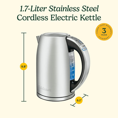 Cuisinart PerfecTemp 1.7L Cordless Electric Tea Kettle, 1500W Fast Heat-Up, 6 Preset Temperatures, 30-Min Keep Warm, Stay-Cool Nonslip Handle, Brushed Stainless Steel (CPK-17C) - Available at All In One Marketplace Canada