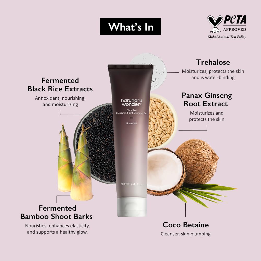 Haruharu Wonder Black Rice Moisture 5.5 Soft Cleansing Gel 100ml Fermented Black Rice Face Wash Foam Cleanser - Available at All In One Marketplace Canada