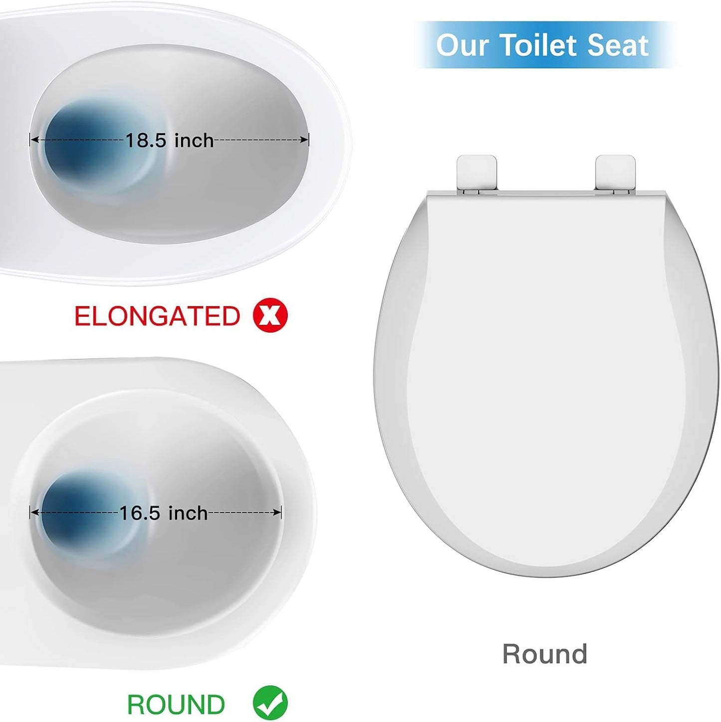 Soft Close Commercial Toilet Seat – 17 Round, Thickened White PP, Quiet Lid, Easy Install & Clean, Never Loosen, Restroom Grade, Fits Most Standard Toilets – Size: 17/19" PeacefulHues
