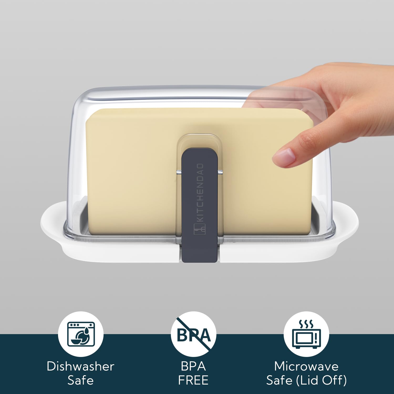 Large One-Handed Butter Dish with Lid for 1 lb Canadian Butter, Airtight Butter Keeper with Lid Fit a Full Pound Block of Butter,Locking Butter Container for Countertop,Cat/Dog Proof(White) - Available at All In One Marketplace Canada