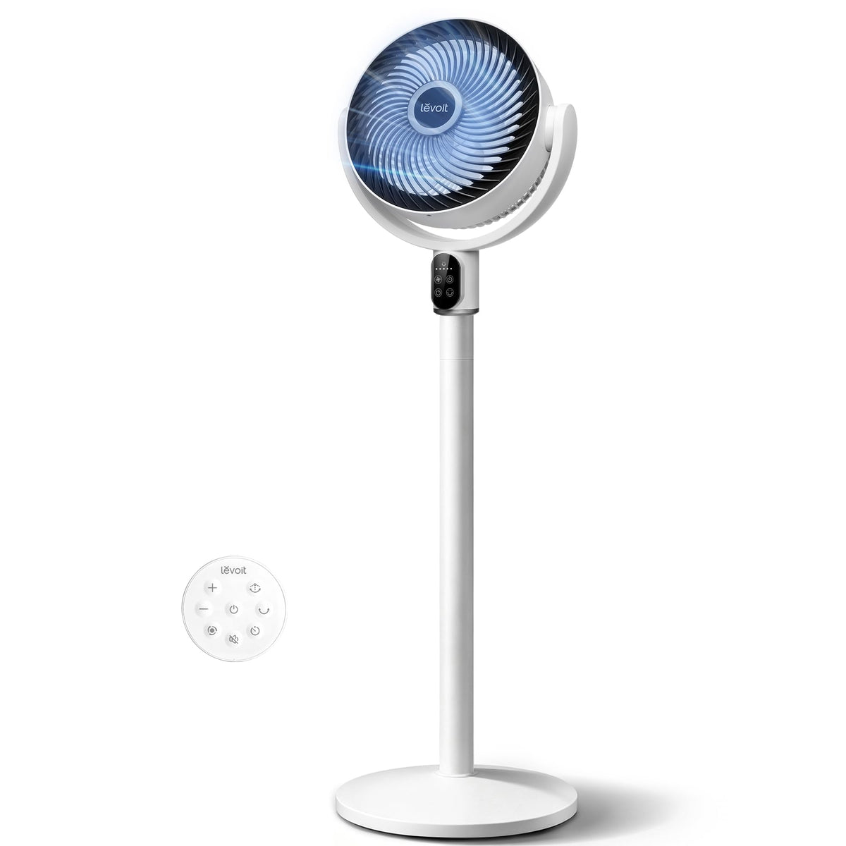 Levoit Standing Fan for Bedroom, 18dB Whisper Quiet Pedestal Fan for Sleep, 1024 CFM Ultra-High Airflow, 90° Oscillating Floor Fan, Remote, DC Motor, 5 Speeds, 12H Timer, For Home, Room, Office, White