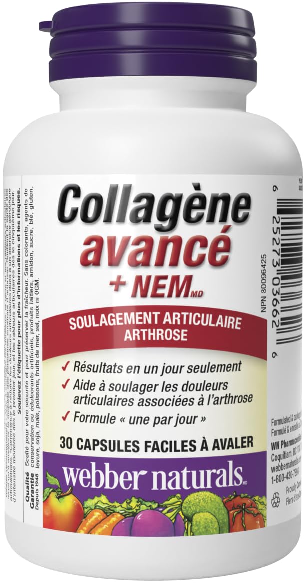 Webber Naturals Advanced Collagen + NEM, Helps Reduce Joint Pain & Stiffness, 30 Capsules, Clinically Researched - Available at All In One Marketplace Canada
