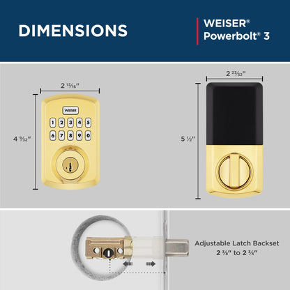 Weiser Powerbolt 3 Polished Brass Keyless Entry Door Lock/Deadbolt Lock, 10-Button Keypad Door Lock with Auto Lock and 12-Month Battery Life, Electronic Door Locks for Front Door, Home Décor 🍁 All In One Marketplace Canada
