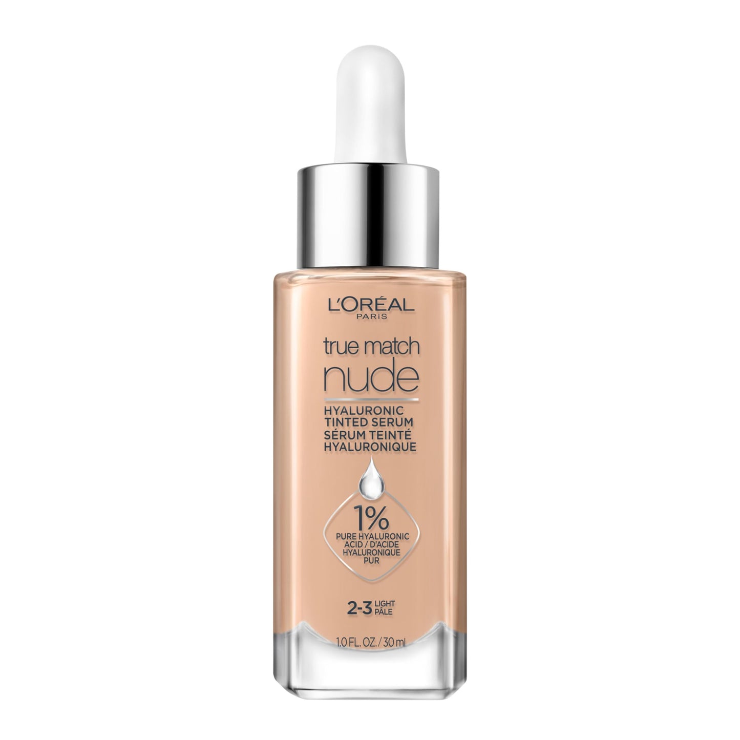L’Oréal Paris True Match Nude Hyaluronic Foundation, Tinted Face Serum Foundation with Hyaluronic Acid for Lightweight Coverage and Instant Hydration, Radiant Finish - Light, 30 mL - Available at All In One Marketplace Canada