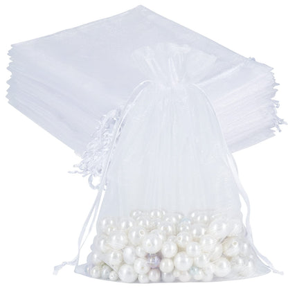 HRX Package 100pcs Sheer Organza Bags White, 6 x 9 inches Christmas Wedding Shower Party Favors Gift Drawstring Bags Large Mesh Jewelry Pouches 🍁 All In One Marketplace Canada