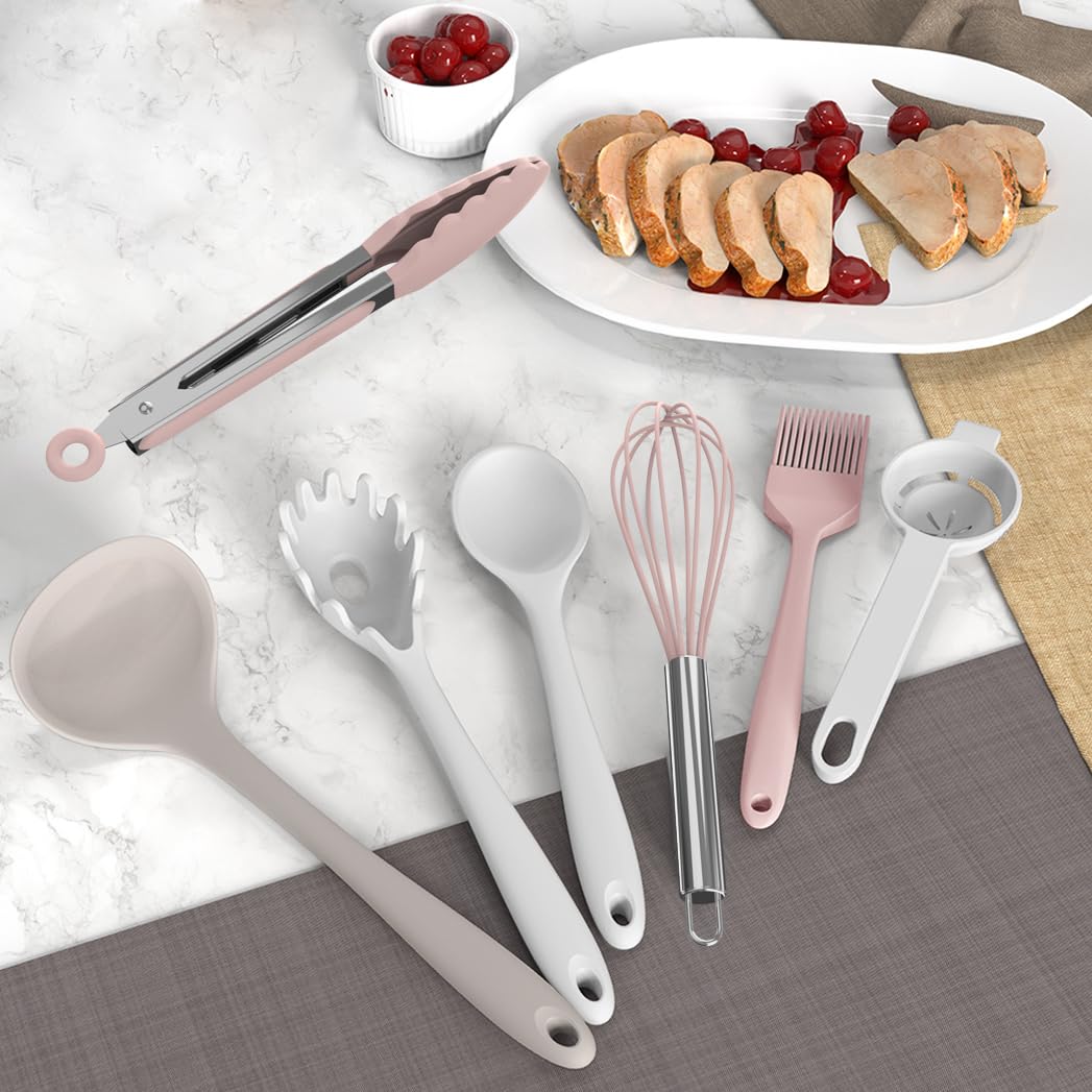 Silicone Cooking Utensils Set - 446°F Heat Resistant Silicone Kitchen Utensils,Spatula,Spoon, All Clad Kitchen Utensil Sets Gadgets Tools for Nonstick Cookware,Dishwasher Safe BPA Free (Multicolor)