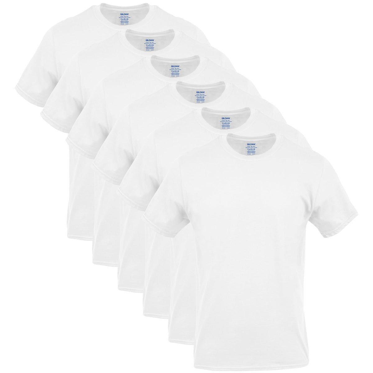 Gildan Men's Crew T-Shirt 6 Pack, White, Medium