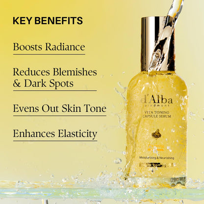 d'alba Piedmont Vita Toning Capsule Serum (100ml), Large Size, Daily Vita Boost for Luminous Skin, Double Vitamin Formula - Available at All In One Marketplace Canada