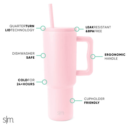 Simple Modern Tumbler with Handle and Straw | 40oz | Pink Simple Modern