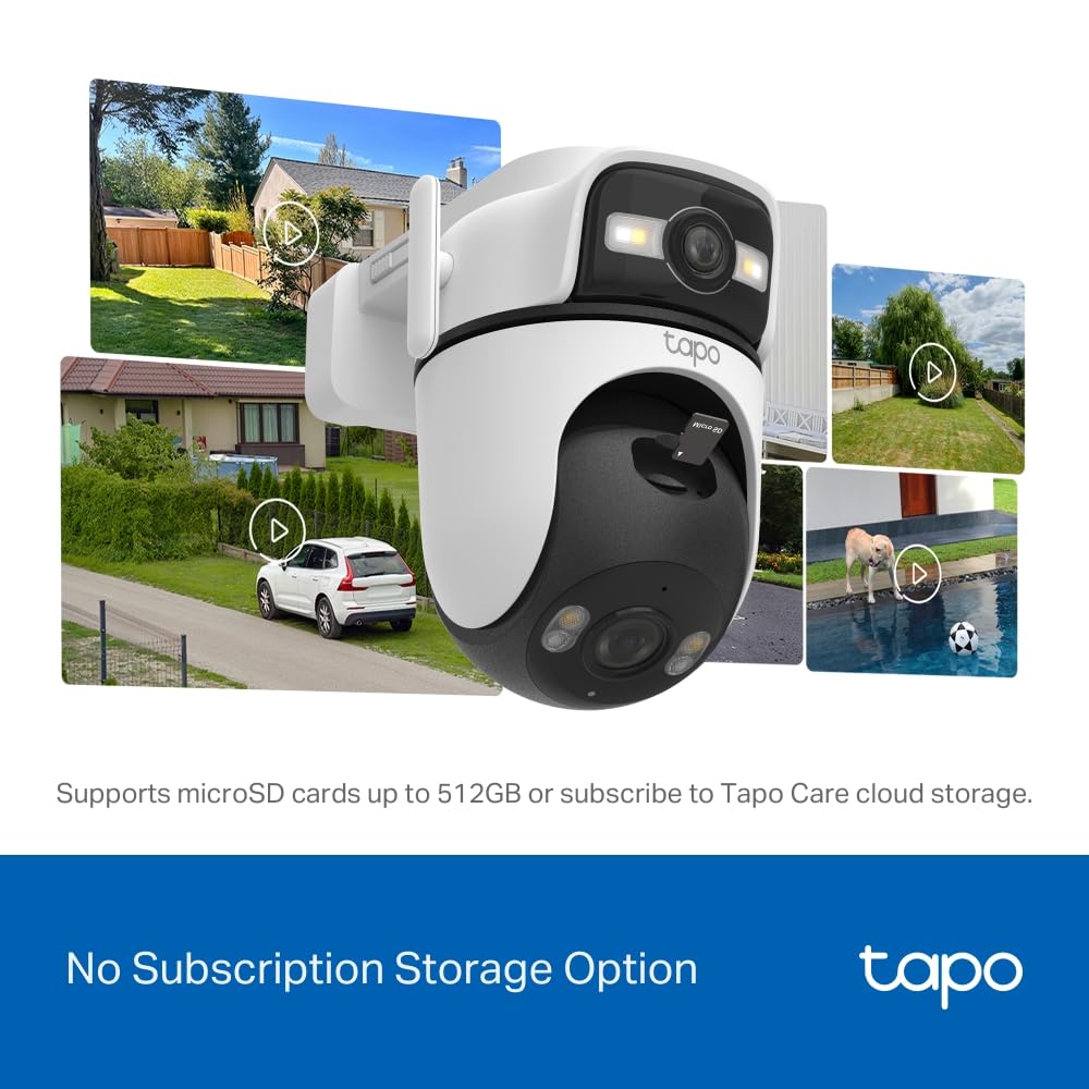 Tapo Outdoor Dual-Lens Wi-Fi Security Camera, 2K 3MP Pan/Tilt, AI Detection, 165° Wide-Angle + Telephoto Lens, Night Vision, 2-Way Audio, Ethernet Support, Works with Alexa & Google Home (Tapo C545D)