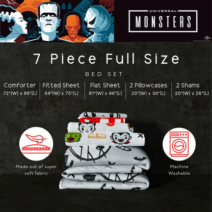 Universal Little Monsters Halloween Full Bed Set – Super Soft & Cozy 5 Piece Reversible Comforter and Sheet Set Featuring Snoopy & Charlie Brown, (Officially Licensed Product) by Franco