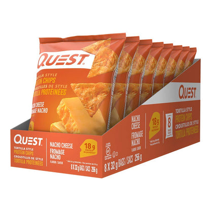Quest Nacho Cheese Tortilla Style Protein Chips - 8 Pack, 18g Protein, Baked, Gluten Free, 1g Sugar