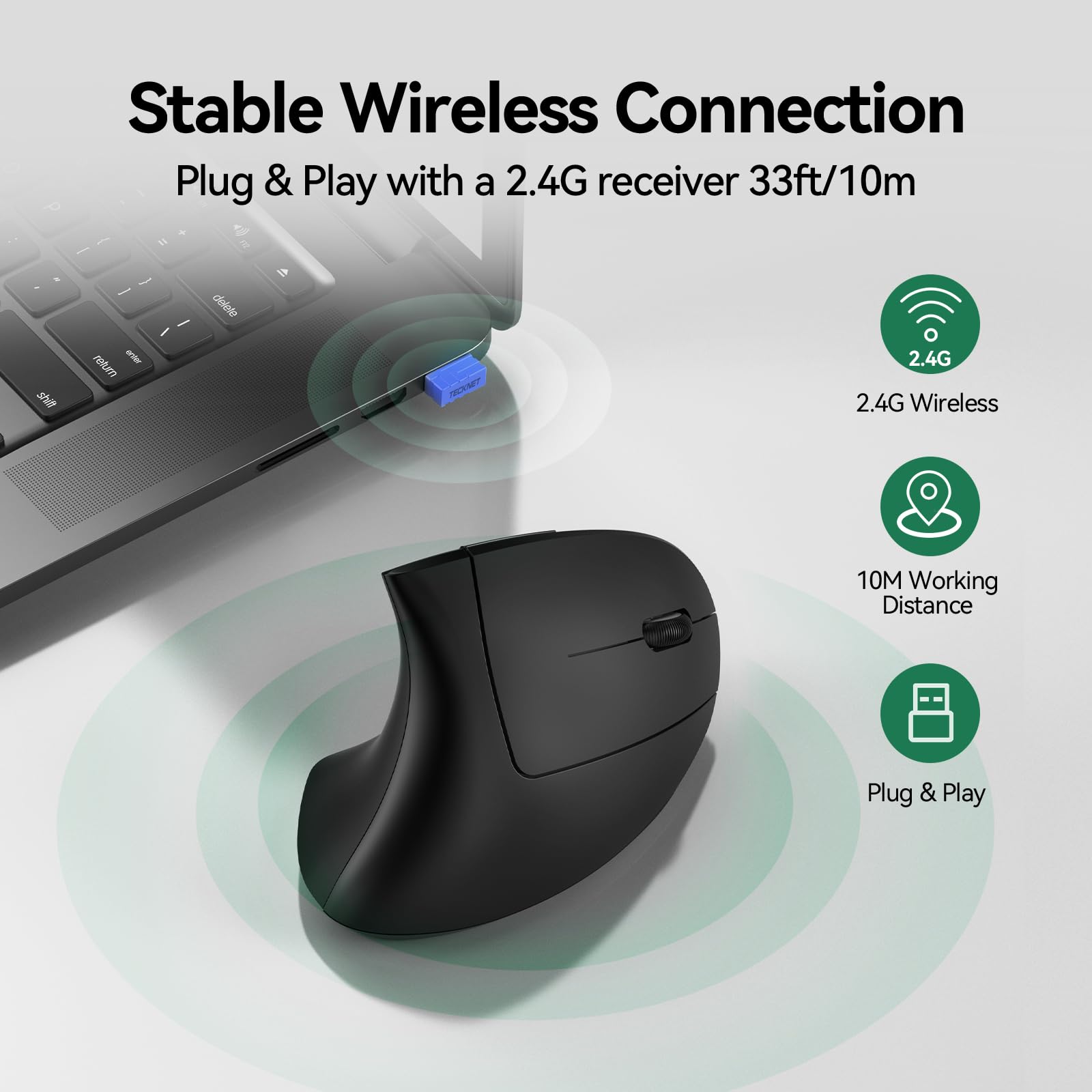 TECKNET Ergonomic Mouse, Rechargeable Vertical Ergo Mouse Wireless, Silent 2.4GHz 6 Buttons Optical Carpal Tunnel Mouse, 5 Adjustment Levels, Up to 4800DPI Wireless Mouse for Laptop, Desktop, PC - Available at All In One Marketplace Canada