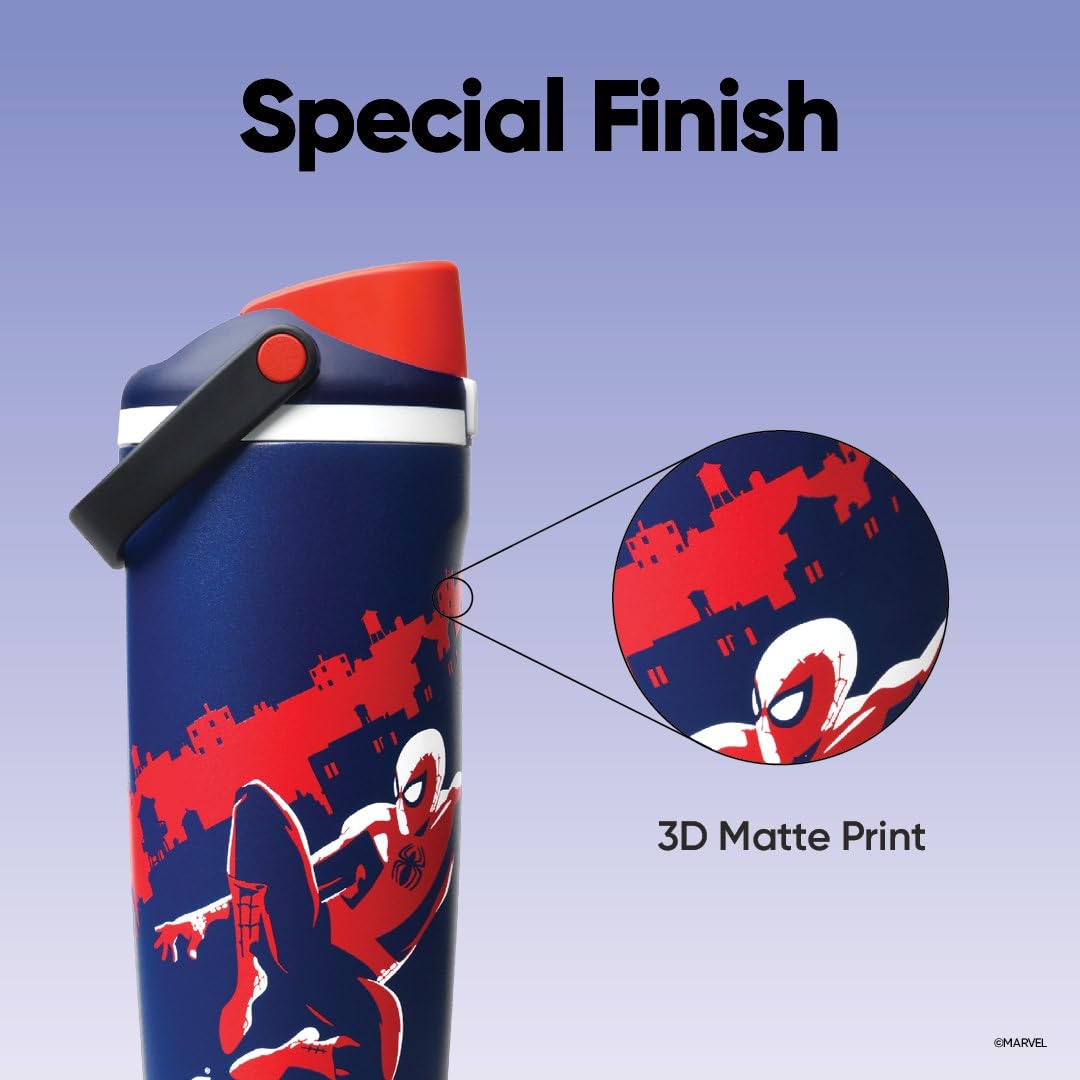 Marvel Owala FreeSip Sway Insulated Stainless Steel Water Bottle with Two-Way Spout, Built-In Straw and Bucket Handle, Made for Travel, School, and Sports, 30oz, BPA Free, Leak Proof, Swing of Things