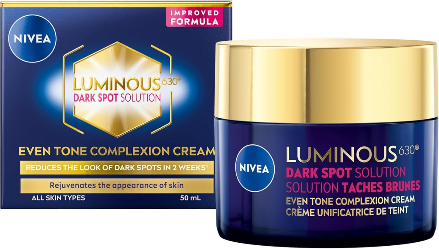 NIVEA LUMINOUS630 Dark Spot Solution Even Tone Face Cream for All Skin Types, Dark Spot Cream for Face Reduces Appearance of Dark Spots, Hyaluronic Acid Moisturizer, Dermatological Skin Care, 50mL NIVEA