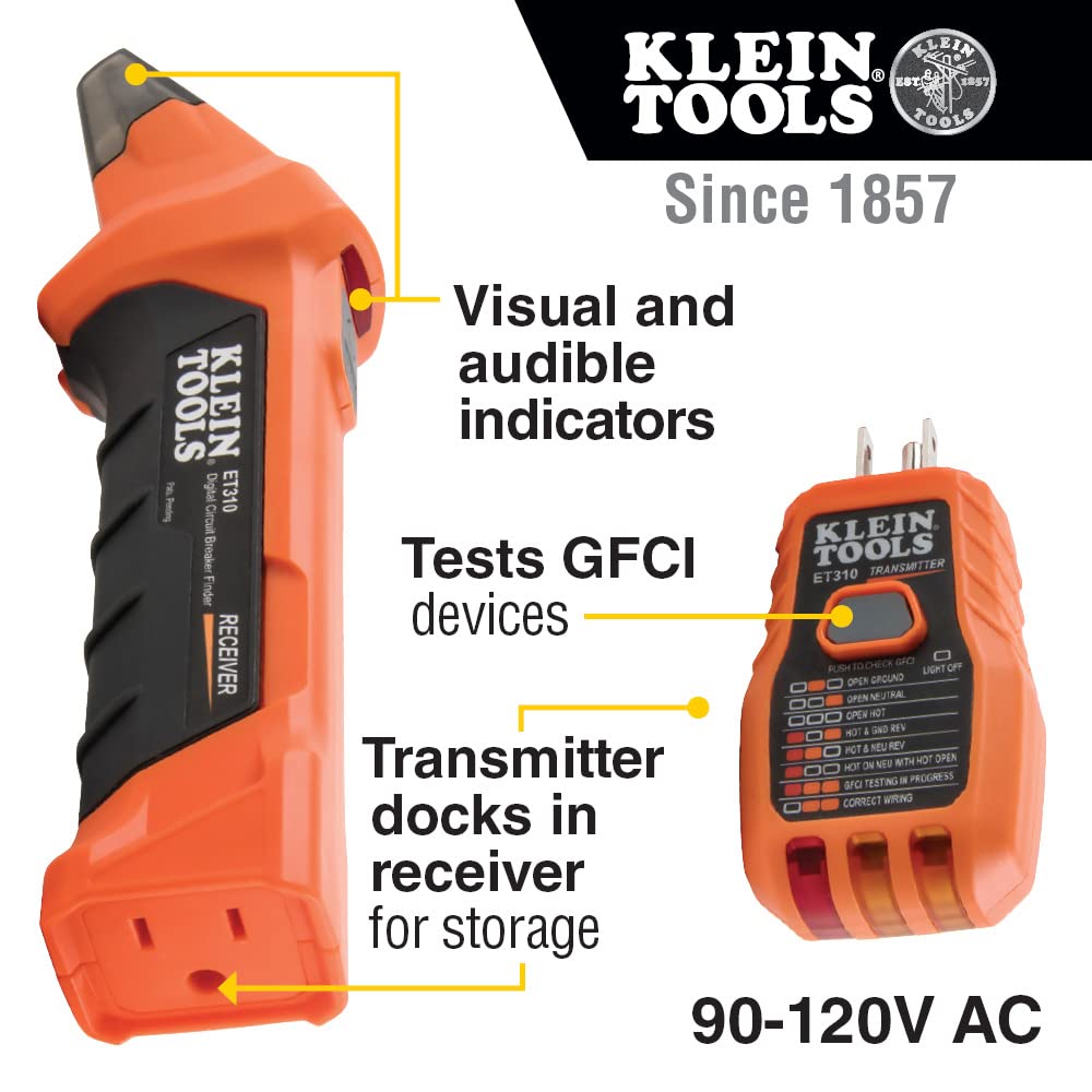 Klein Tools 80016 Circuit Breaker Finder Tool Kit with Accessories, 2-Piece Set, Includes Cat. No. ET310 and Cat. No. 69411 KLEIN TOOLS