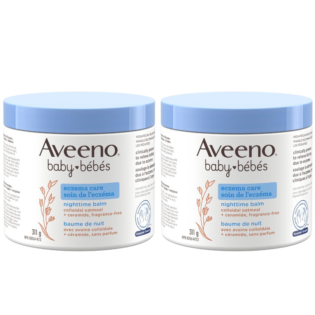 Baume de nuit Aveeno Baby Eczema Care - Lotion corporelle pour le coucher apaisant les démangeaisons liées à l'eczéma, avoine colloïdale + céramides - Sans parfum, lot de 2 (622 g au total)
