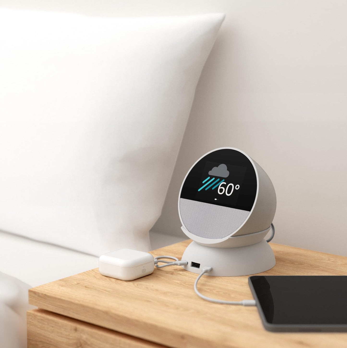 All-New, Made for Amazon Stand with USB-C and USB-A Charging Ports for Echo Spot (2024 Release)
