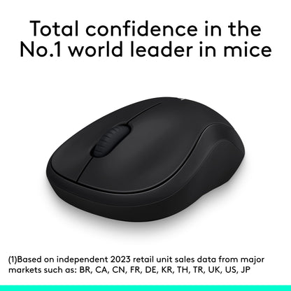 Logitech M185 Compact Ambidextrous Wireless Mouse with Rubber Grips - Black