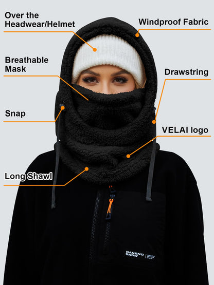 VELAI Balaclava Fleece Ski Mask for Men Women Winter Face Masks Windproof Hooded Scarf Cold Weather Hat Neck Warmer, Black, One Size 🍁 All In One Marketplace Canada