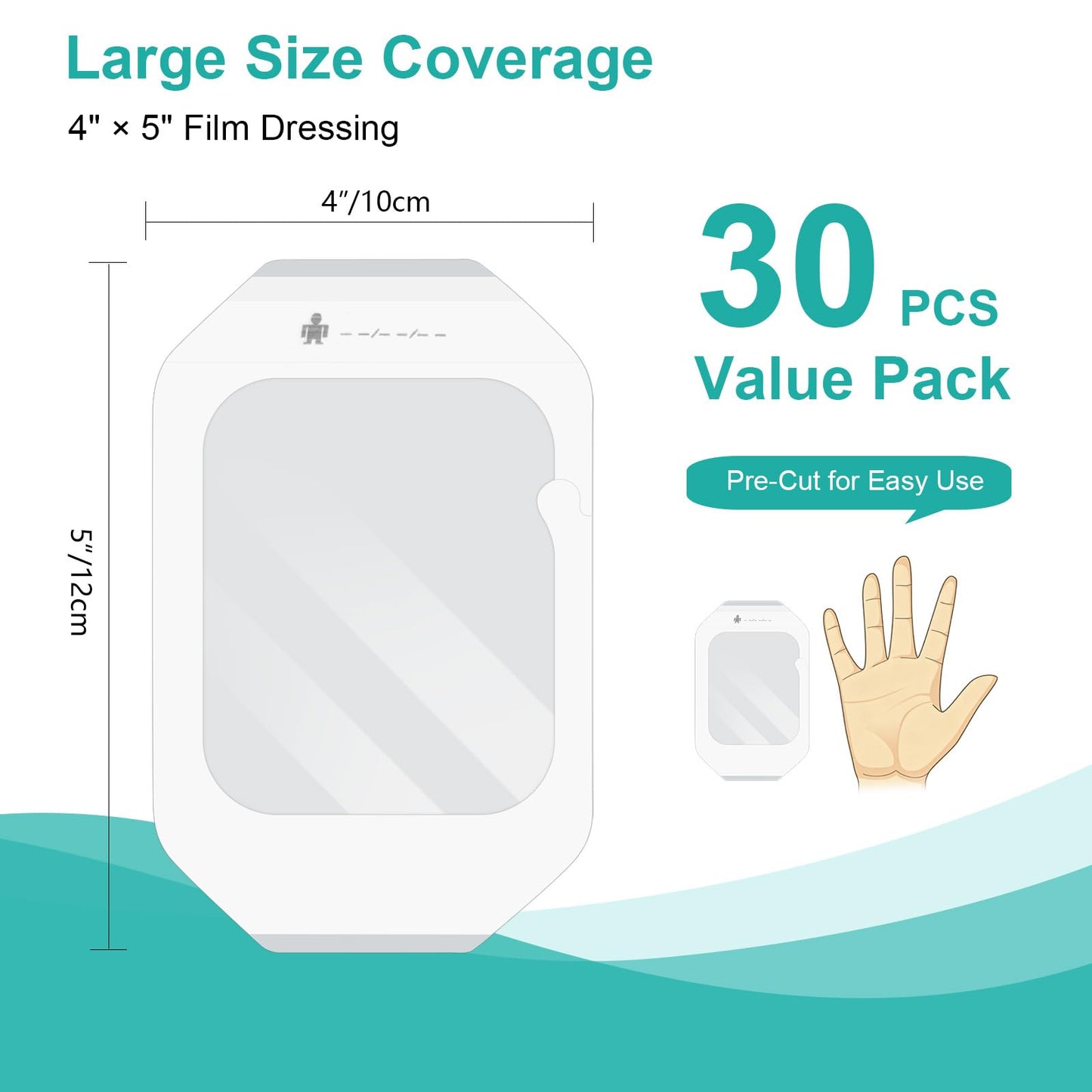 Transparent Film Dressing, 4" x 4.75" (30 Pack), Waterproof Clear Adhesive Bandages for Wound Care, IV Shield & Tattoo Aftercare - Available at All In One Marketplace Canada