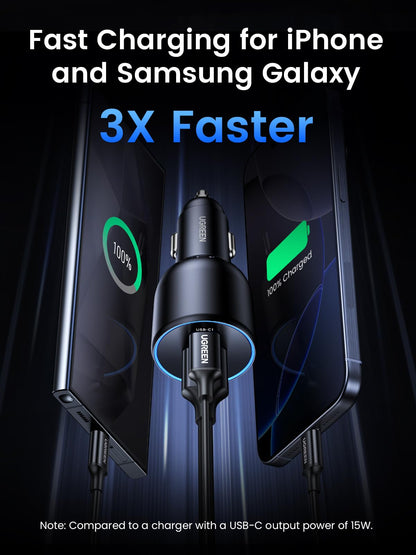 UGREEN 130W Car Charger USB C Fast Charger (with 100W USB C Cable) PD3.0 QC4.0 PPS Fast Charging Car Adapter Compatible with, MacBook, iPhone 17 16 15 14 Pro Max, Galaxy S25 S24 Ultra, iPad - Available at All In One Marketplace Canada