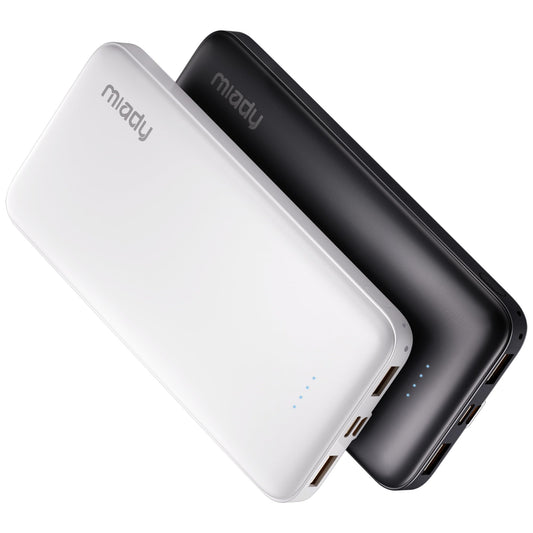 Miady 2-Pack 10000mAh Dual USB Portable Charger, Slim USB-C Power Bank, Travel Battery Pack 3 Outputs 2 Inputs Compatible with iPhone 17/16/15/14 Galaxy S24/22 Google iPad Android etc