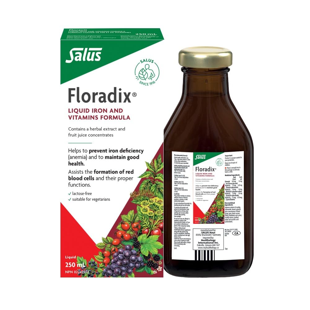 Salus Floradix Liquid Iron and Vitamins | Herbal Iron Supplement for Women, Men, and Children | Vegetarian, Dairy-Free & Non-GMO (250ml) Salus