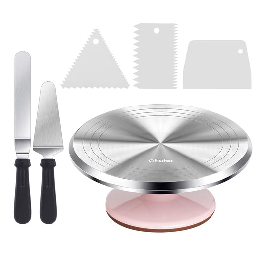 Ohuhu Cake Turntable, 12" Aluminium Stand with Smoother & Scrapers, Pink 🍁 All In One Marketplace Canada