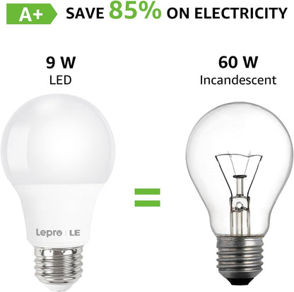 Lepro LED Light Bulbs, 2700K Soft Warm White LED Bulb 60W Equivalent, Non-Dimmable, A19 E26 Standard Medium Base, 10000 Hour Lifetime, UL Listed, 9 Watt, 5 Packs