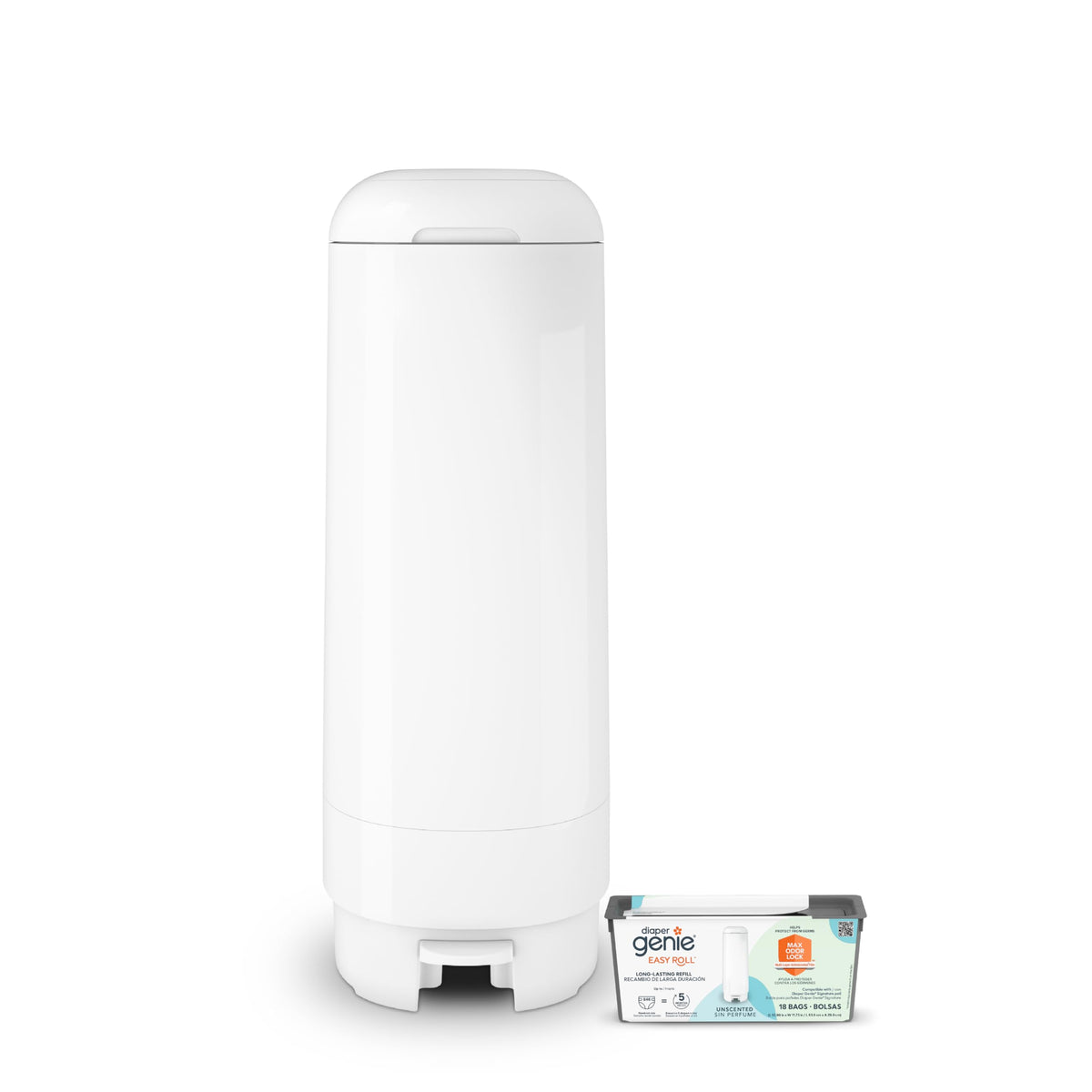 Diaper Genie Signature Diaper Pail with Easy Roll Refill 18 Bags, White