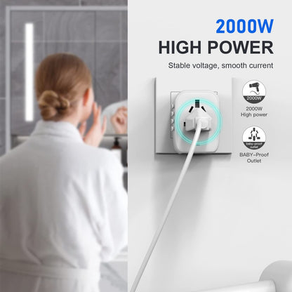 VYLEE Universal International Power Travel Plug Adapter, 5 in 1 European Travel Plug Adapter W/ 3.5A 2xUSB-A and 2xUSB C Wall Charger and Worldwide AC Outlet for Europe USA UK AUS Asia (White)