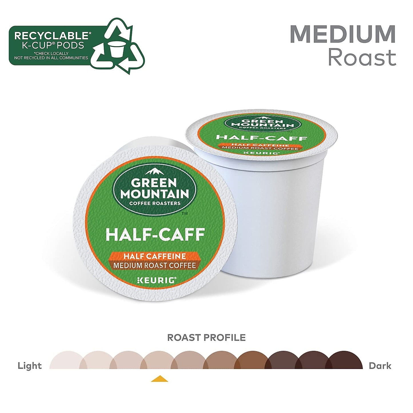 Green Mountain Coffee Half-Caff, Decaf, Medium/Dark Roast Coffee, 24 count