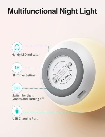 JolyWell Night Lights for Kids, Rechargeable Baby Night Light with Color Changing Mode & Dimming Function, Touch Control, 1 Hour Timer, Nursery Baby Lamp - Available at All In One Marketplace Canada