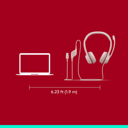 Logitech H390 Wired Headset PC/Laptop Stereo Headphones, USB-A, Rose