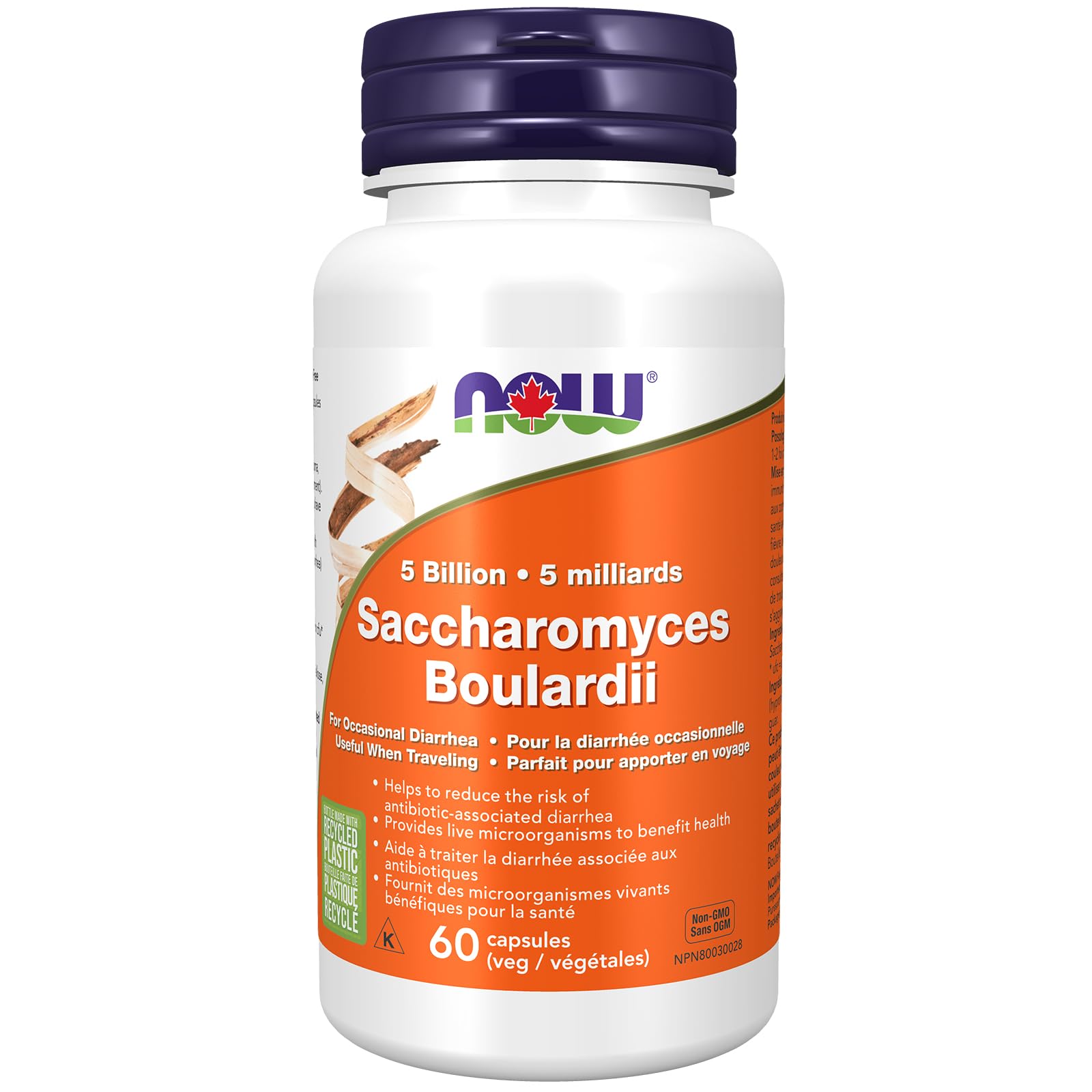 NOW Supplements, Saccharomyces Boulardii, 5 Billion CFU Probiotic, 60 Veg Capsules - Available at All In One Marketplace Canada