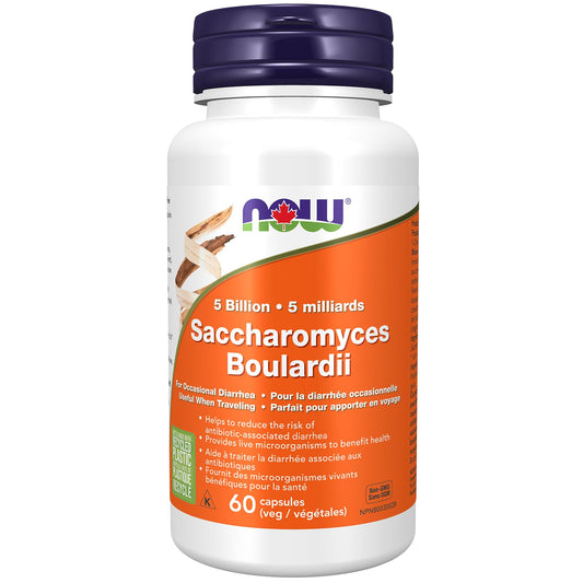 NOW Supplements, Saccharomyces Boulardii, 5 Billion CFU Probiotic, 60 Veg Capsules - Available at All In One Marketplace Canada