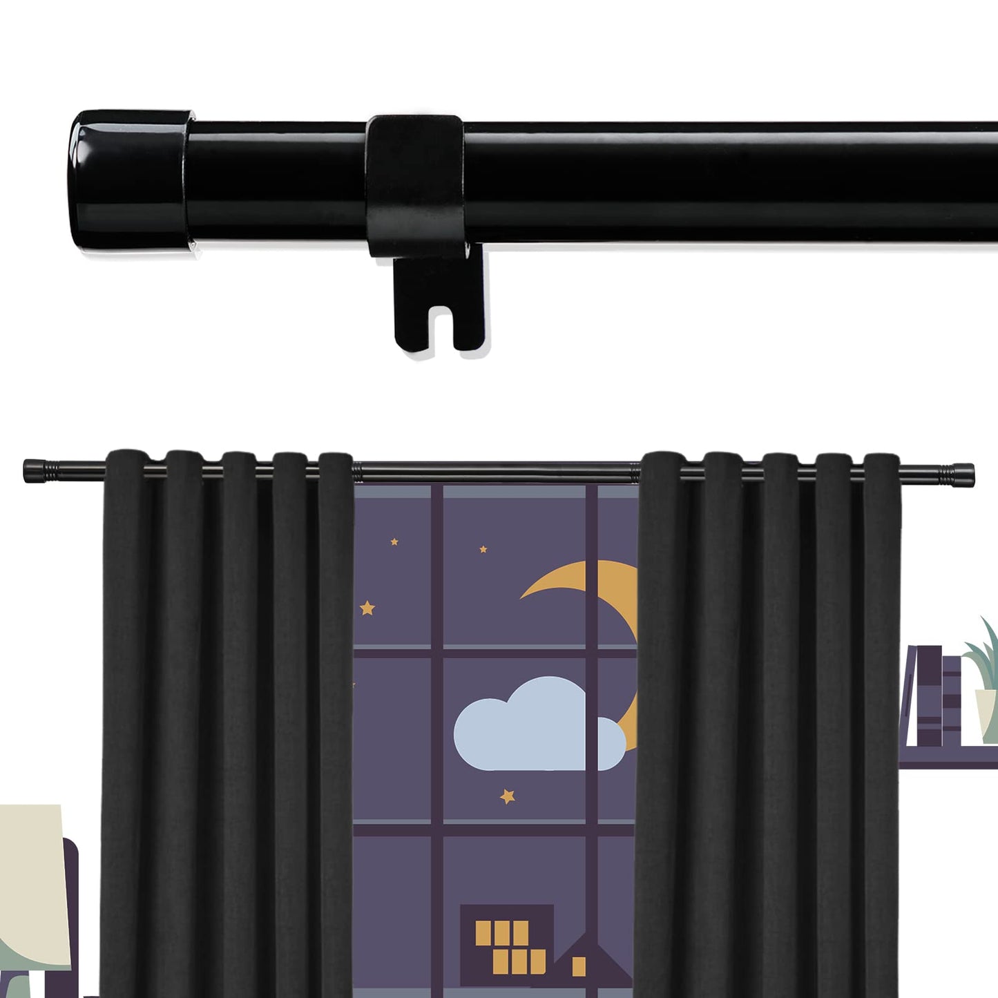 Extra Long Curtain Rods for Windows 28 to 144 inch, 1" Heavy Duty Drapery Rods with Adjustable Brackets, Bedroom Easy Instal Simple Blackout Outdoor Black Curtain Rods for Patio - Available at All In One Marketplace Canada