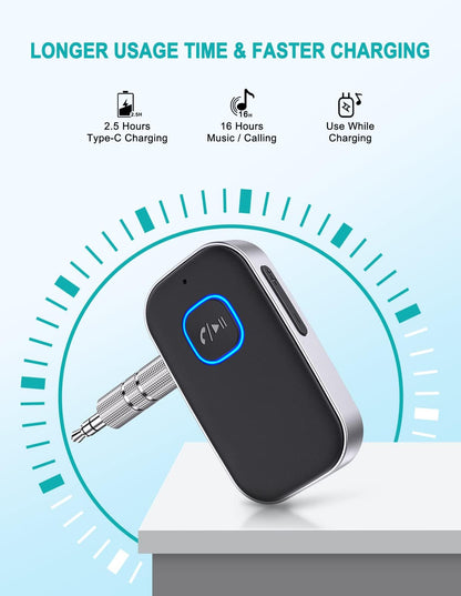 WOCBUY Bluetooth Car Adapter, 3.5mm AUX Bluetooth Receiver for Music Streaming, Wireless Music Audio Adapter with Built-in Mic, Home Stereo, Speakers (Handsfree Car Kits, 16H Playtime, Dual Link) - Available at All In One Marketplace Canada
