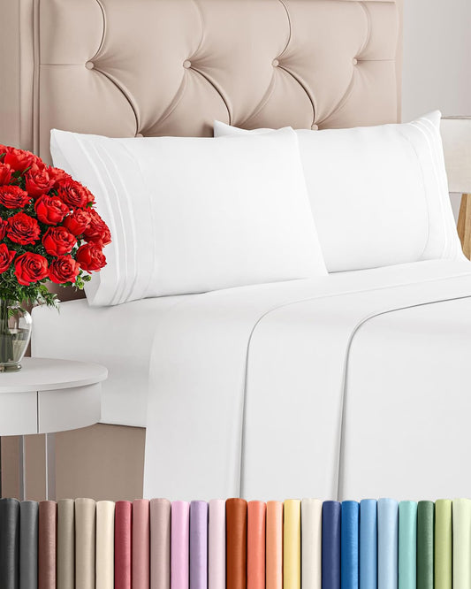 Full Size 4 Piece Sheet Set - Comfy Breathable & Cooling Sheets - Hotel Luxury Bed Sheets for Women & Men - Deep Pockets, Easy-Fit, Extra Soft & Wrinkle Free Sheets - White Oeko-Tex Bed Sheet Set
