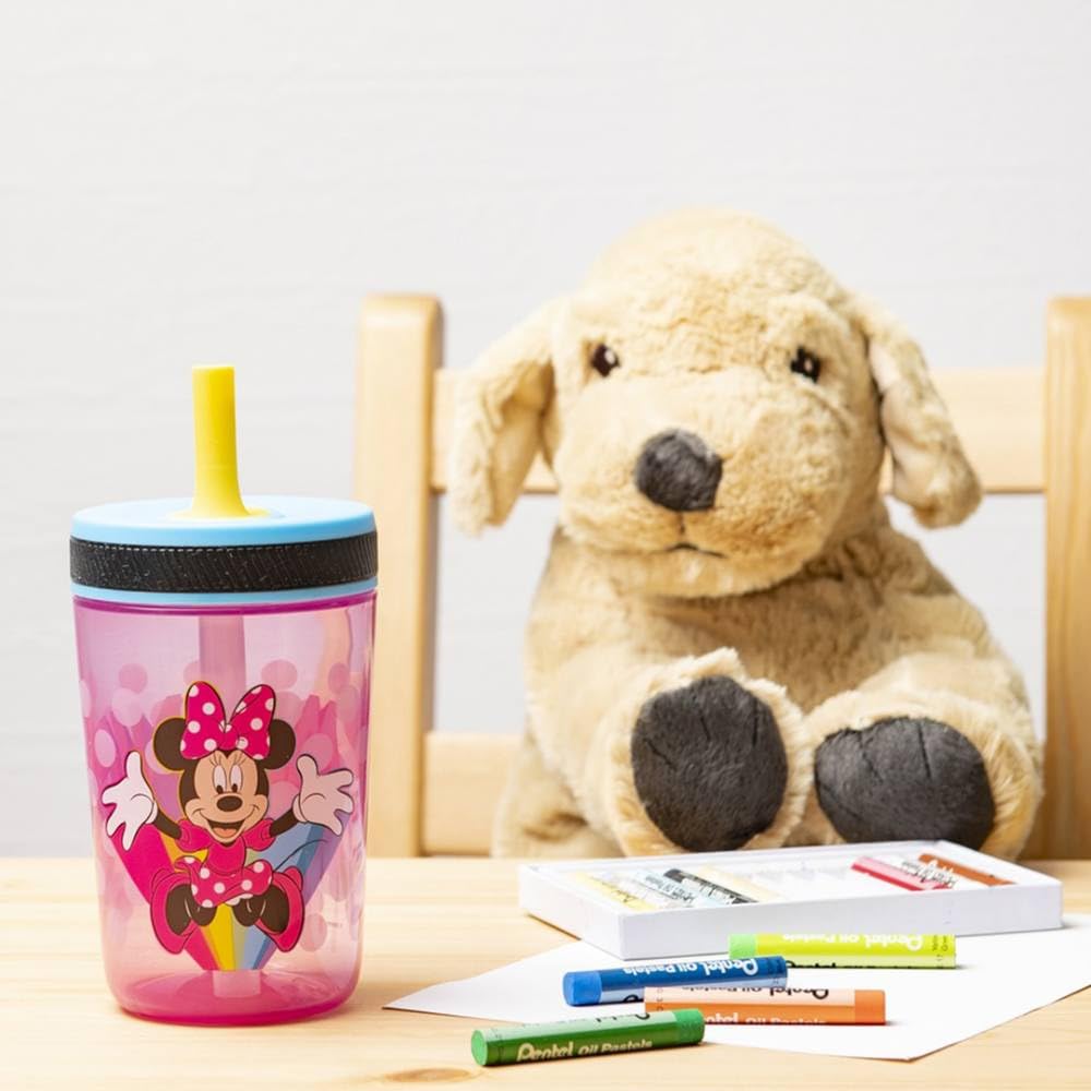 Zak Designs Disney Minnie Kelso 15oz Leak-Proof Toddler Straw Cups, 2-Pack