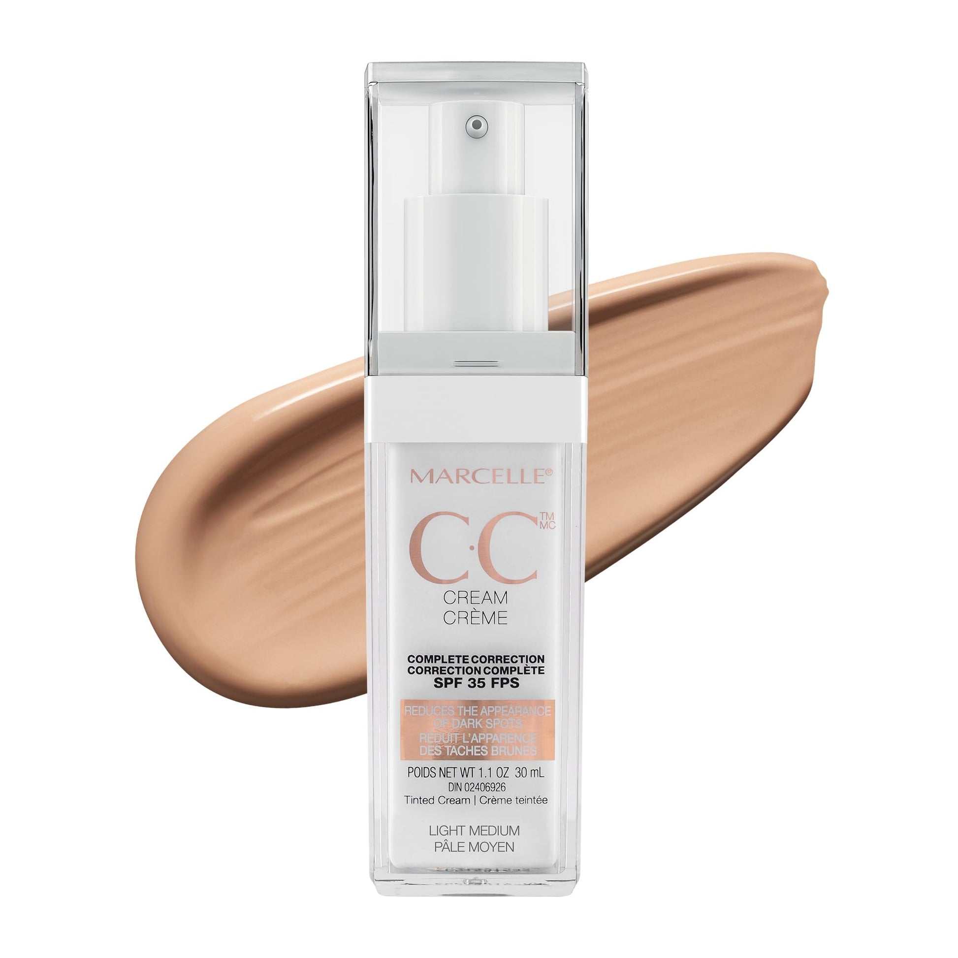 Marcelle CC Cream SPF 35, Light Medium, Complete Correction, Tinted Moisturizer, Non-Comedogenic, Perfume-Free, Paraben-Free, Oil-Free, Hypoallergenic, Cruelty-Free, 30 mL MARCELLE