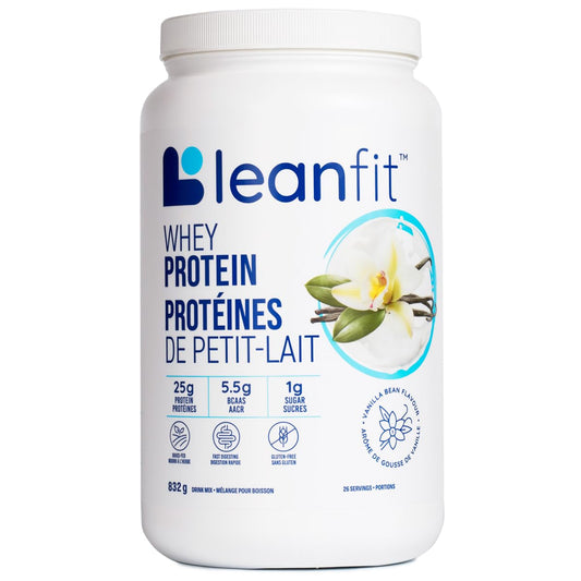LeanFit Natural Vanilla Whey Protein Powder – 25g Protein Per Serving, Grass-Fed, Gluten-Free with BCAAs – 26 Servings (832g)