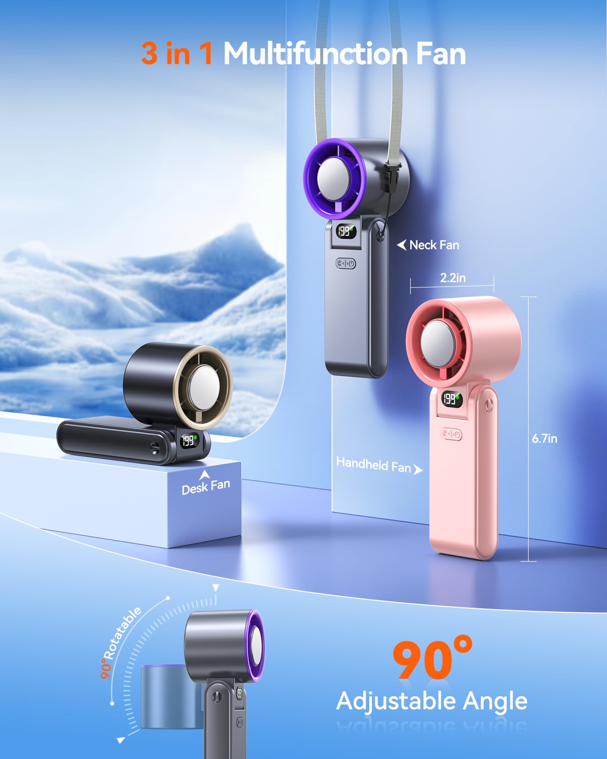 Portable Handheld Turbo Fan with Ice Cooler, 199 Speed Personal Fan,5500mAh Rechargeable,20H Cooling Time,20000 RPM Powerful Silent Motor, Summer Essential for Travel/Outdoor/Office, Grey Purple - Available at All In One Marketplace Canada