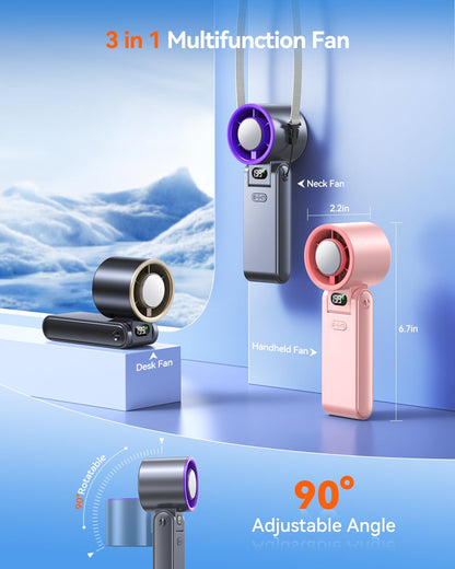 Portable Handheld Turbo Fan with Ice Cooler, 199 Speed Personal Fan,5500mAh Rechargeable,20H Cooling Time,20000 RPM Powerful Silent Motor, Summer Essential for Travel/Outdoor/Office, Grey Purple - Available at All In One Marketplace Canada