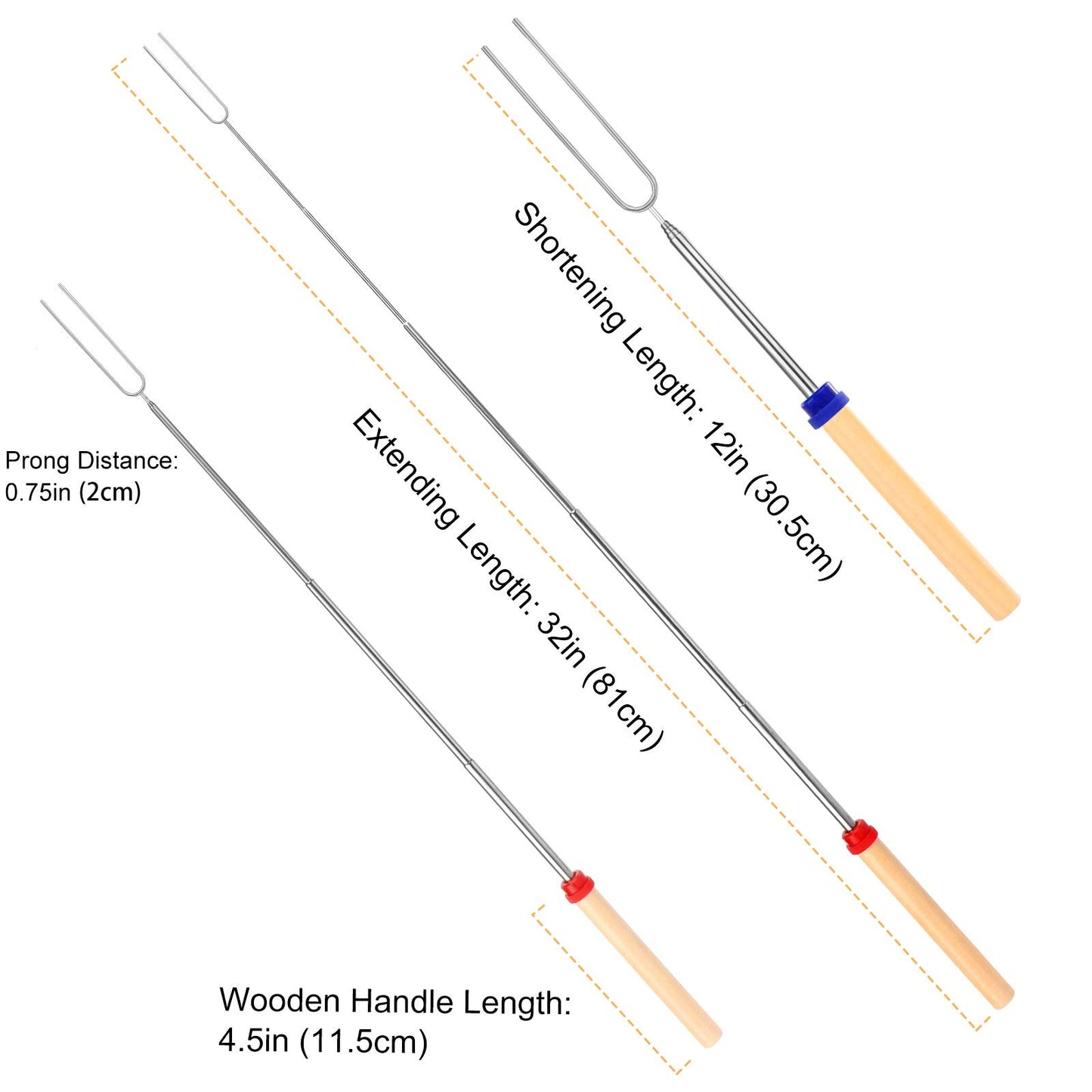 Marshmallow Roasting Sticks, Telescoping Smores Sticks for Open Fire Pit, 32 Inch Long Marshmallow Toasting Barbecue Forks Smores Skewers for Campfire Camping Hotdog Hot Dog Bonfire Grill, 5 Pack